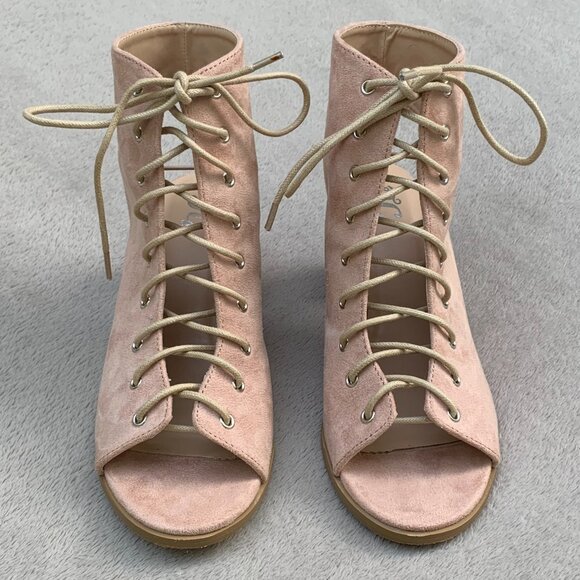 Journee Collection Posey Peeptoe Open Heel Faux Suede Lace-Up Booties Sz8 - Picture 5 of 16